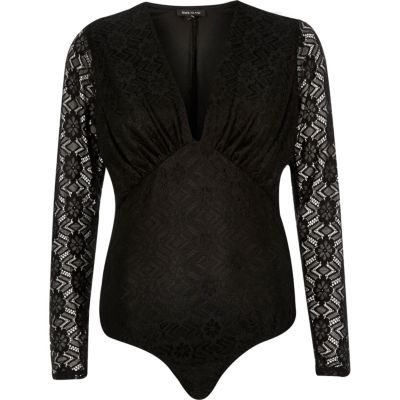 Black lace plunge bodysuit